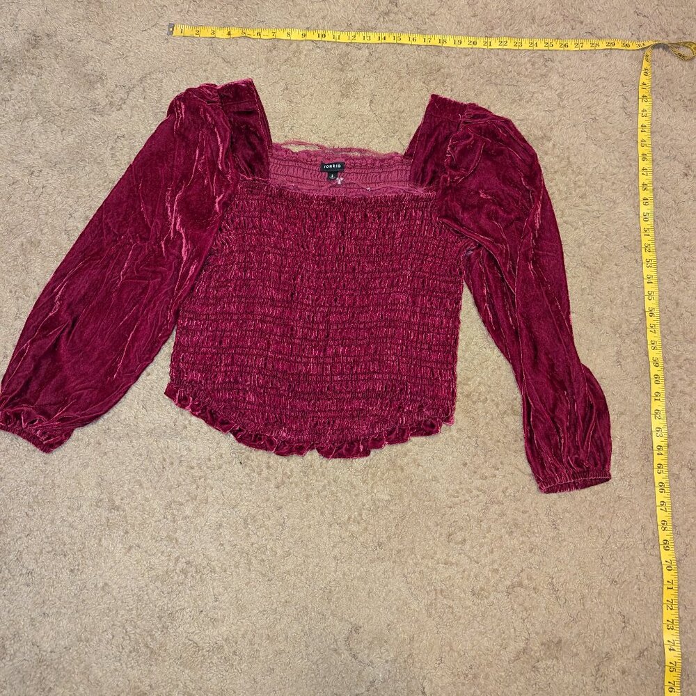 Torrid Crushed Velvet Smocked Long Sleeve Top